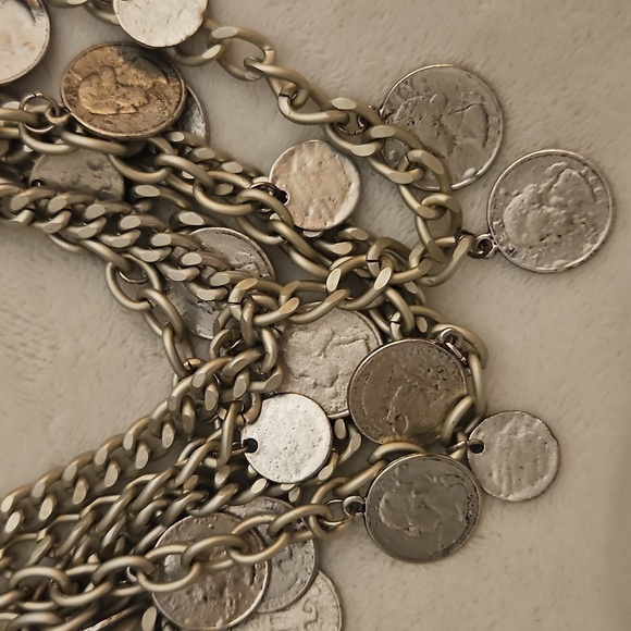 Vtg 1980s Chunky Multi-Layered Faux Quarter Dime Coin Festival Chain Necklace - Picture 4 of 7